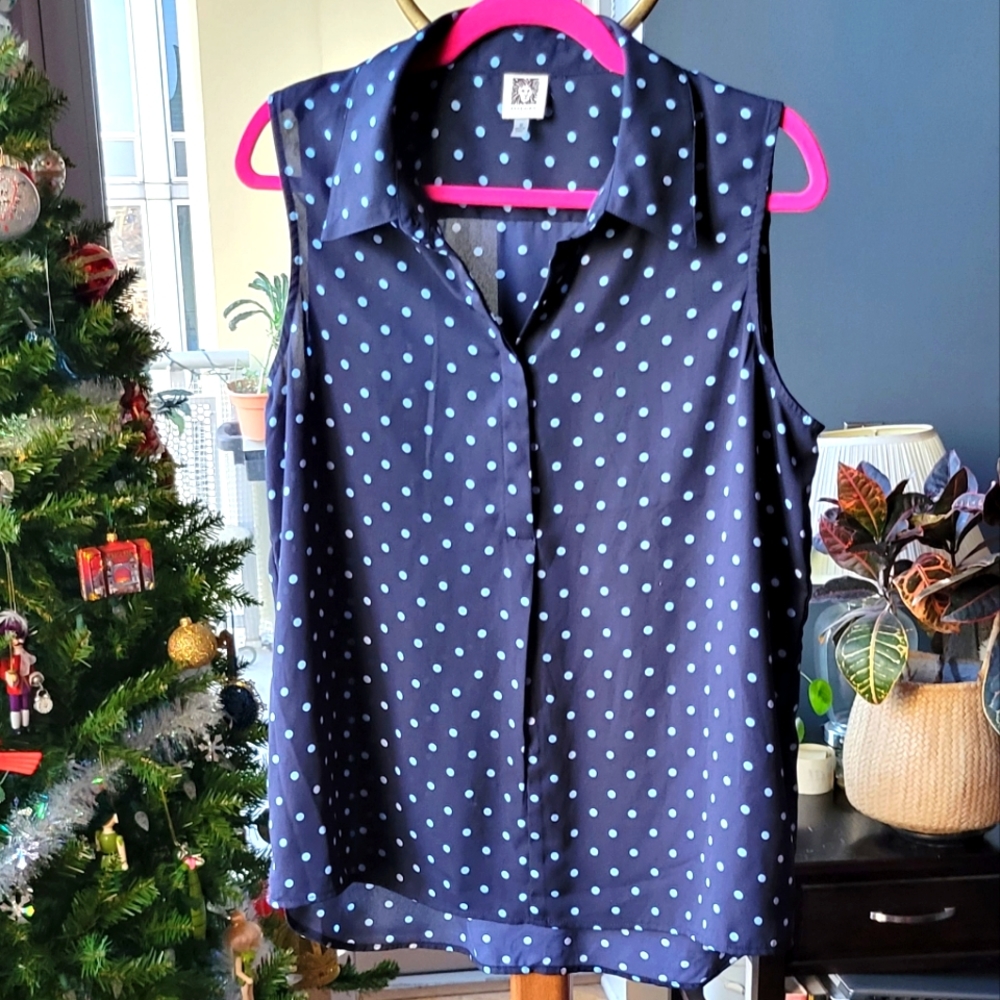 Anne Klein | Blue Polka-dot Blouse